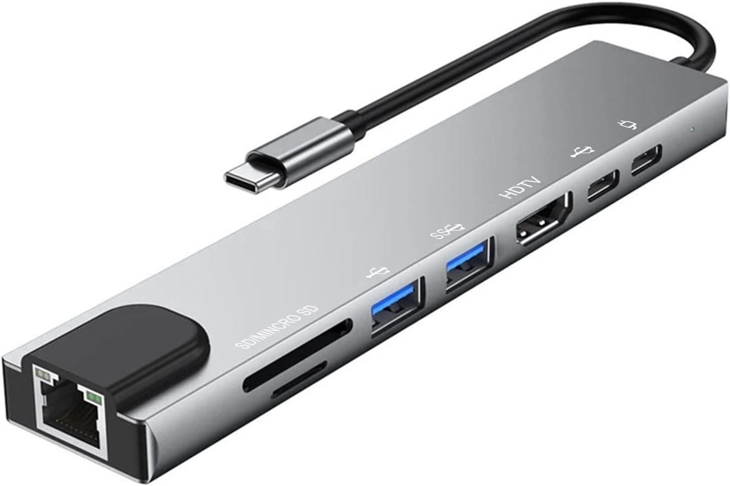HADRON HDX7841 Type-C Combo Hub HDMI 4K USB 3.0 LAN Kart Okuyucu 8 Port - Gri
