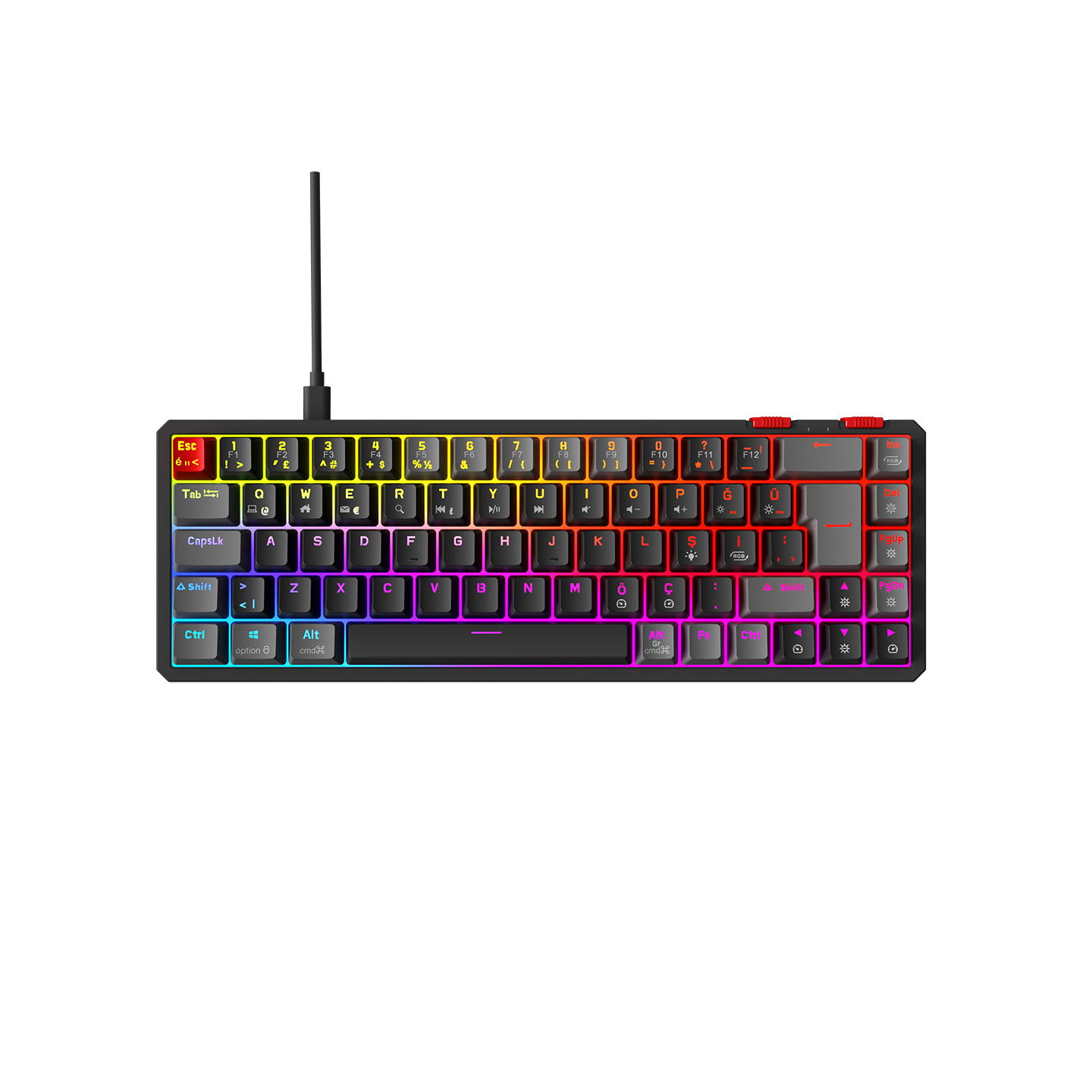 Rampage YORU MINI Siyah/Gri Type-C Bağlantılı OUTEMU Red Swich Q Mekanik Gaming Oyuncu Klavye RGB