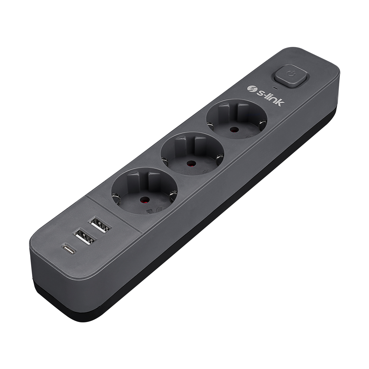 S-link SPG03U 2 Usb +1Type C 5V2.4A 1.5m 3x1.00mm 100% Bakır 750 Joule 3 lü Anahtarlı Akım Korumalı Siyah Priz
